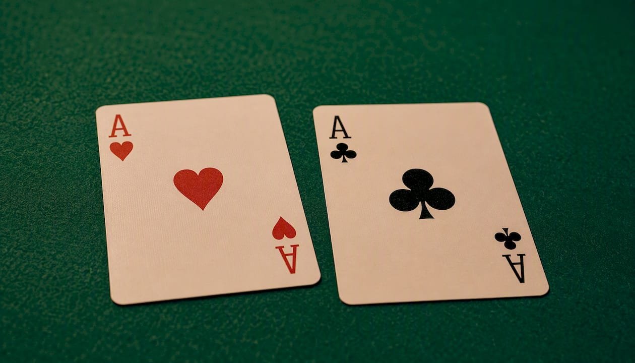 Two flush poker hands with different suits side by side