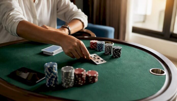Card and chips on Andar Bahar table