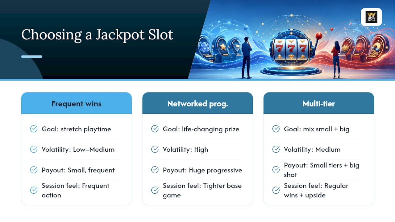 Comparison of jackpot slot types and player goals