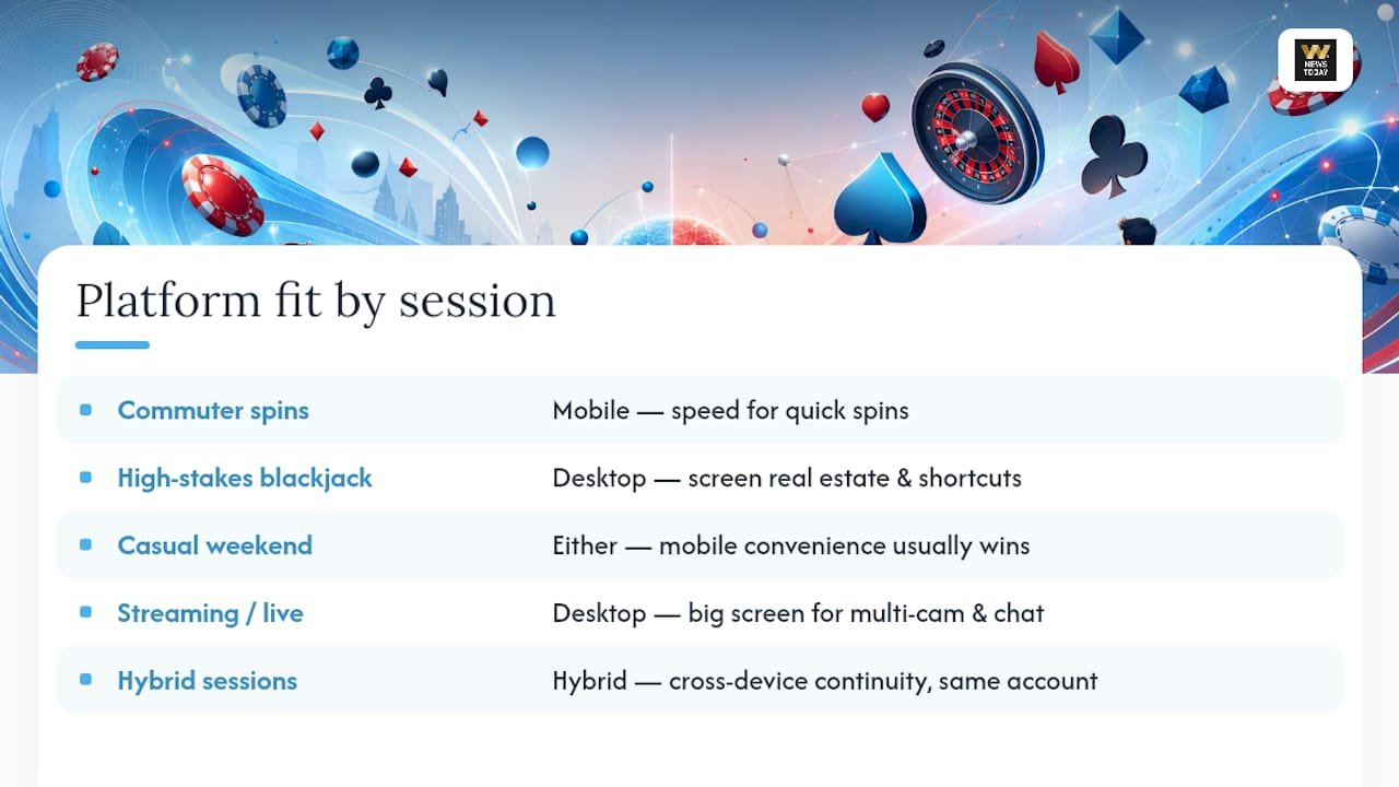 Device choices by casino session type