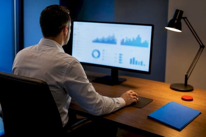 Analyst reviewing online bonus activity