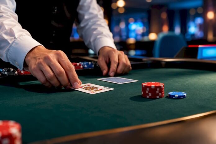 Blackjack cards and separate side bet chips